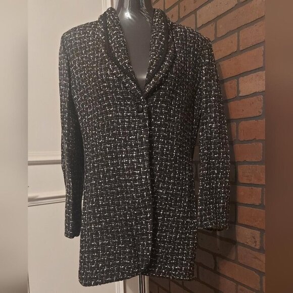 Old Money Tweed Longline Blazer Crochet Trim Detail Quiet Luxury Jacket - Picture 3 of 14